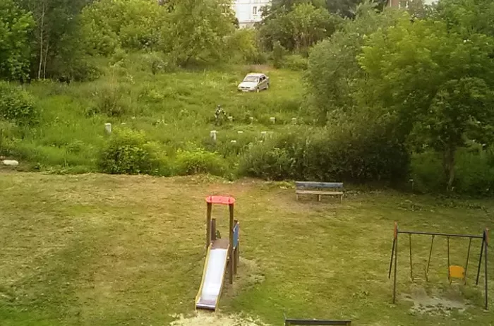 Копейчанин косит траву скотине в центре города