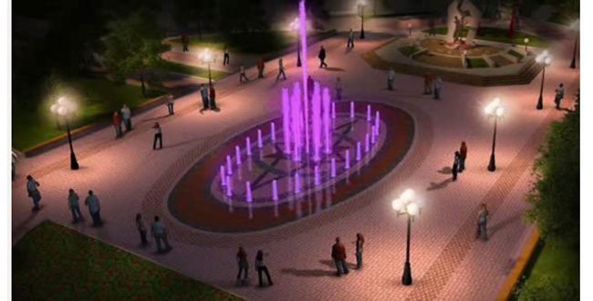Новый копейский фонтан на площади Трудовой Славы