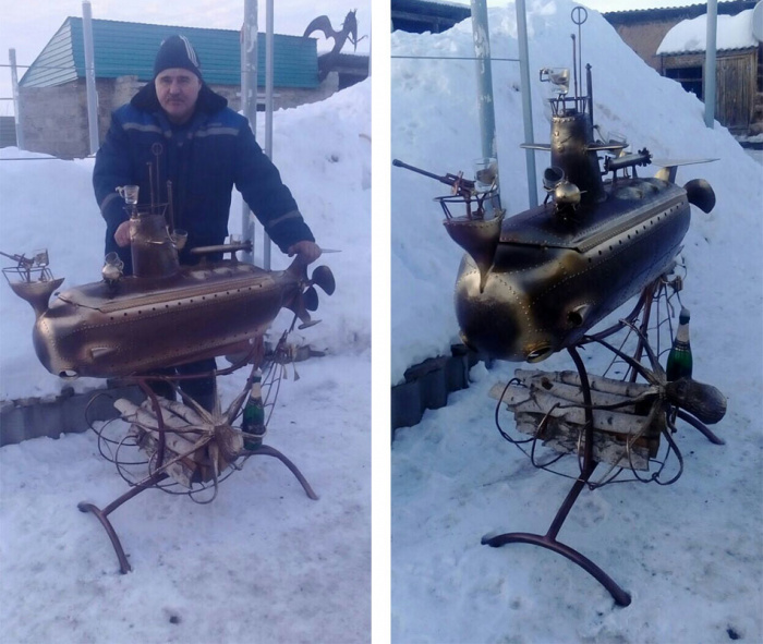 Кузнец из Челябинска сделал мангал-субмарину