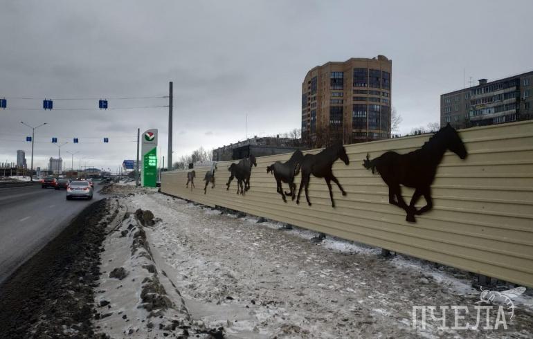 На шумозащитных экранах Челябинска разрезвились лошади